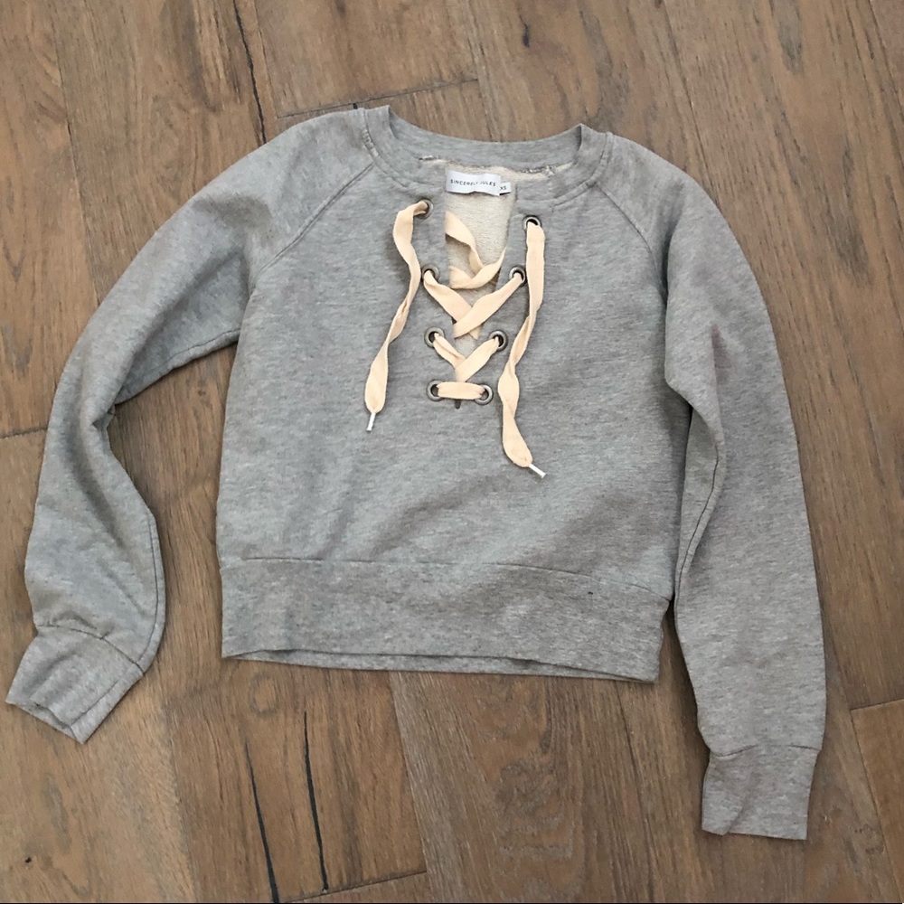 Grey Tie Up Crewneck Sweater